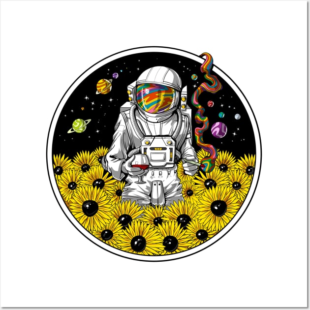 Psychedelic Sunflowers Astronaut Wall Art by underheaven